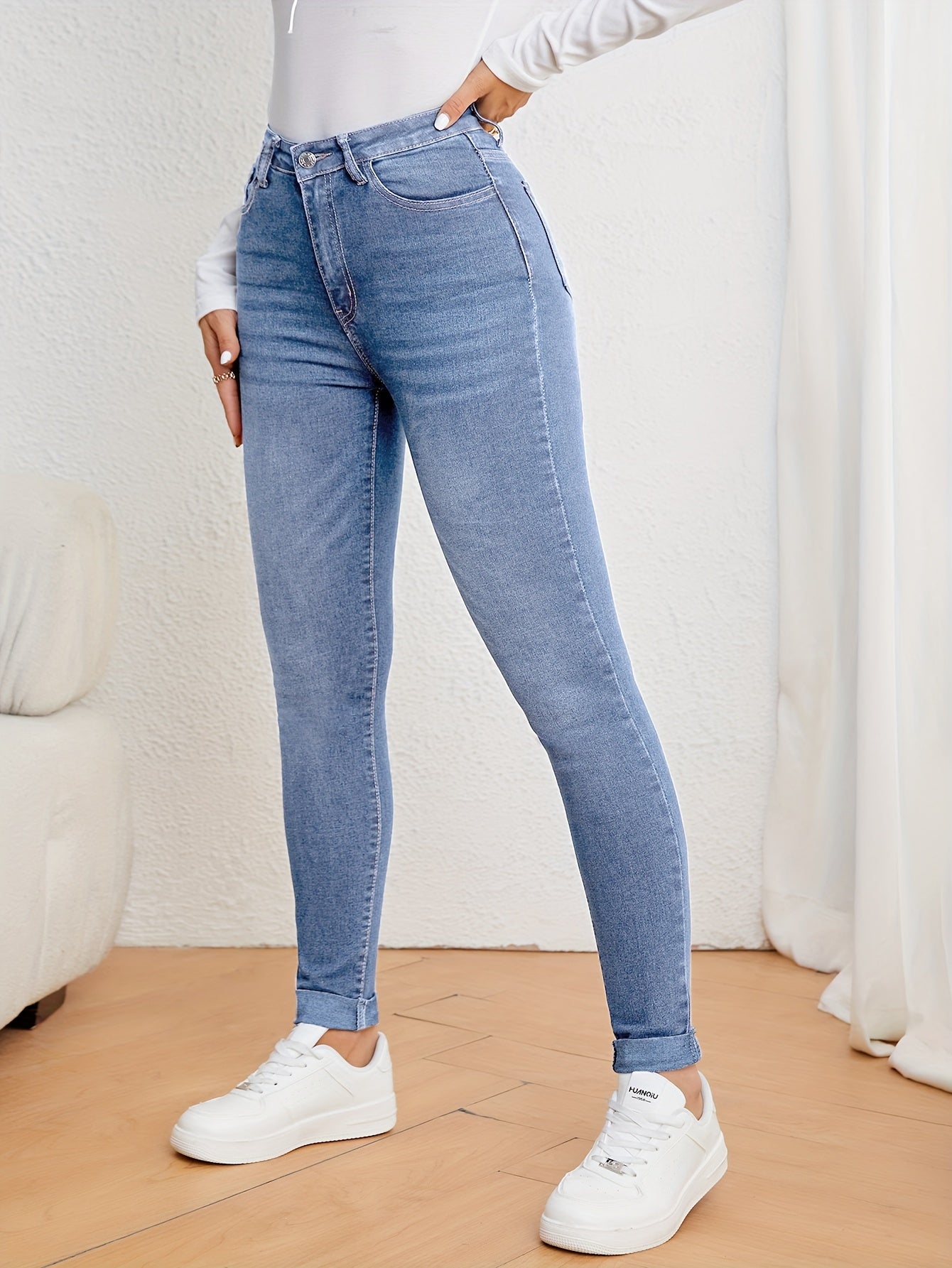GR | Olivgrüne High Waist Slim Fit Jeans Mit Stretch Denim
