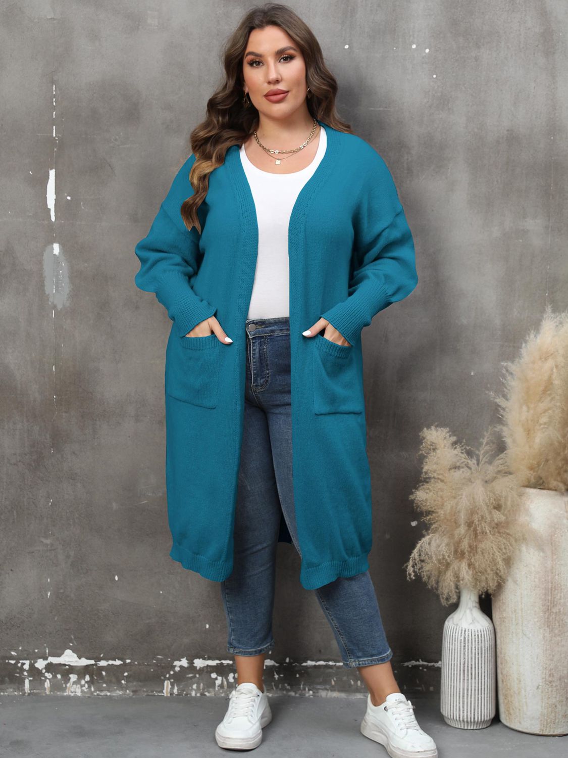 GR | Plus Size Langarm Taschen Cardigan