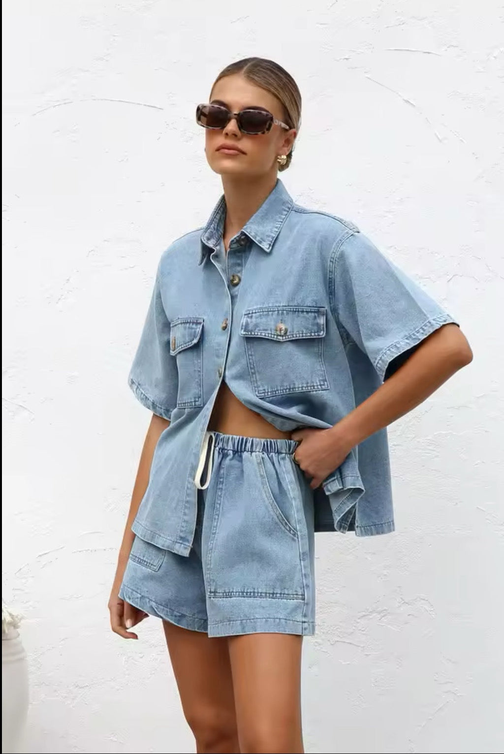GR | Casual Jeans Set with Oversized Shirt & Shorts