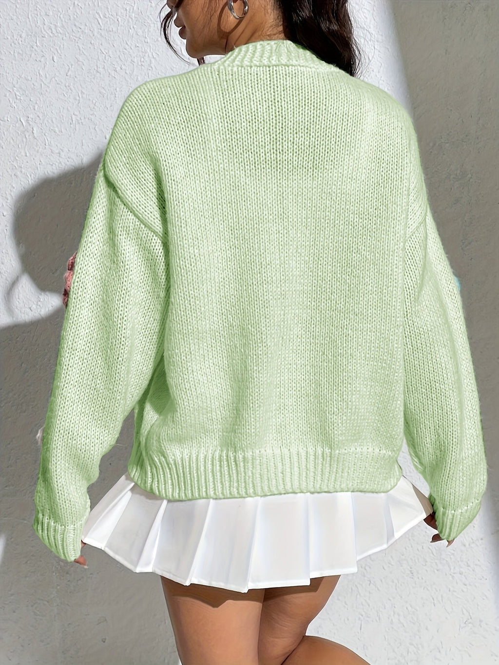 GR | Stylischer Blumenmuster Wollstrick Cardigan
