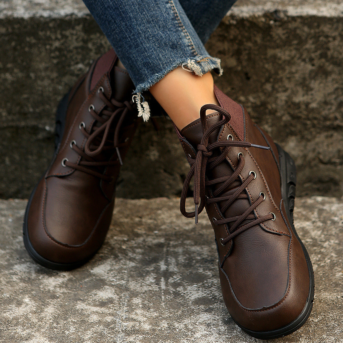 GR | Women's lace-up boots - sturdy ankle boots with elasticated waistband and non-slip sole