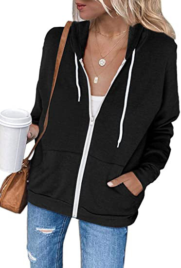 Damen lässiger Kapuzenpullover mit durchgehendem Reißverschluss und praktischen Taschen GR