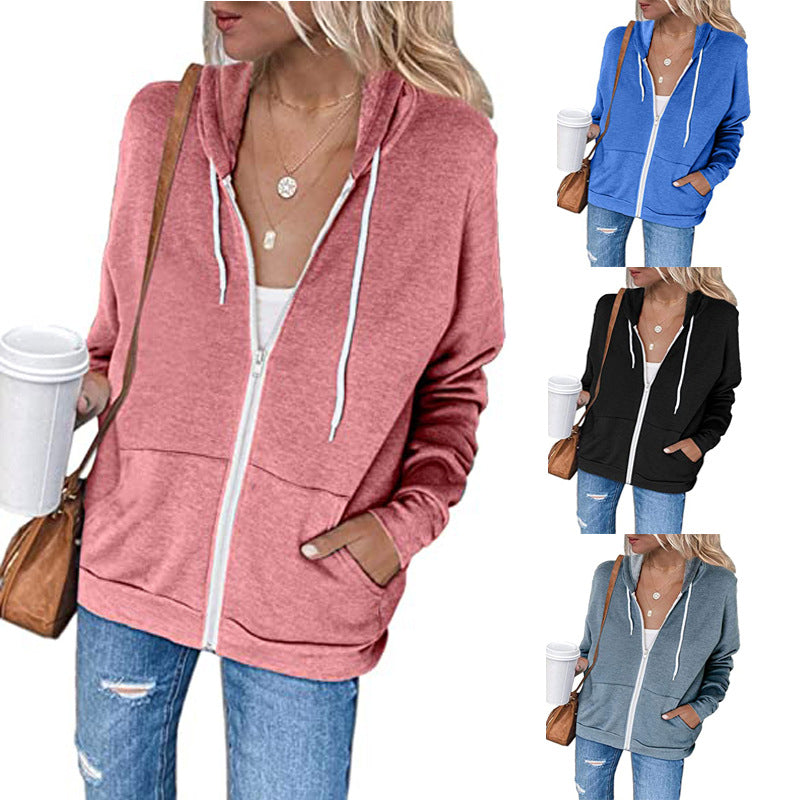 Damen lässiger Kapuzenpullover mit durchgehendem Reißverschluss und praktischen Taschen GR