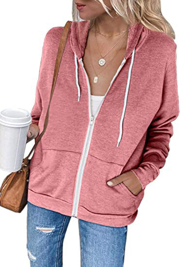 Damen lässiger Kapuzenpullover mit durchgehendem Reißverschluss und praktischen Taschen GR