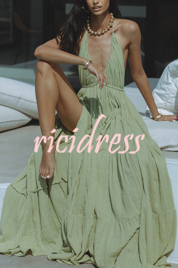 GR – Neckholder maxi dress in a linen blend with a backless slit