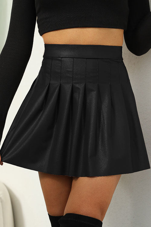 GR | Rosiedress Hohe Taille Kunstleder Falten Minirock