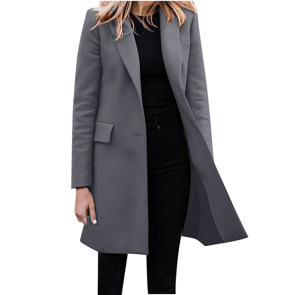 GR | Women's Slim Fit Coat Jacket, One Button Wool Blend Long Jacket
