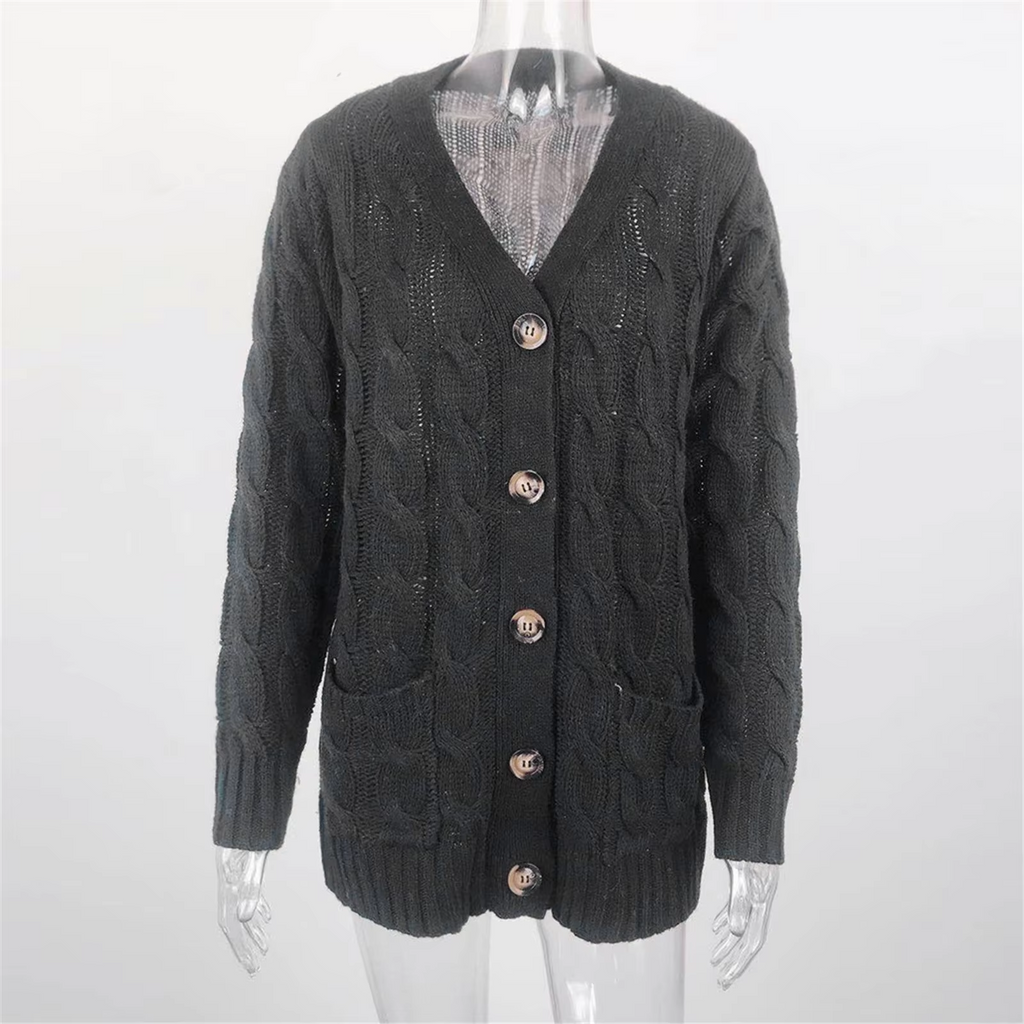 GR | Stylische Lange Strickjacke Für Damen Mit Knopfleiste