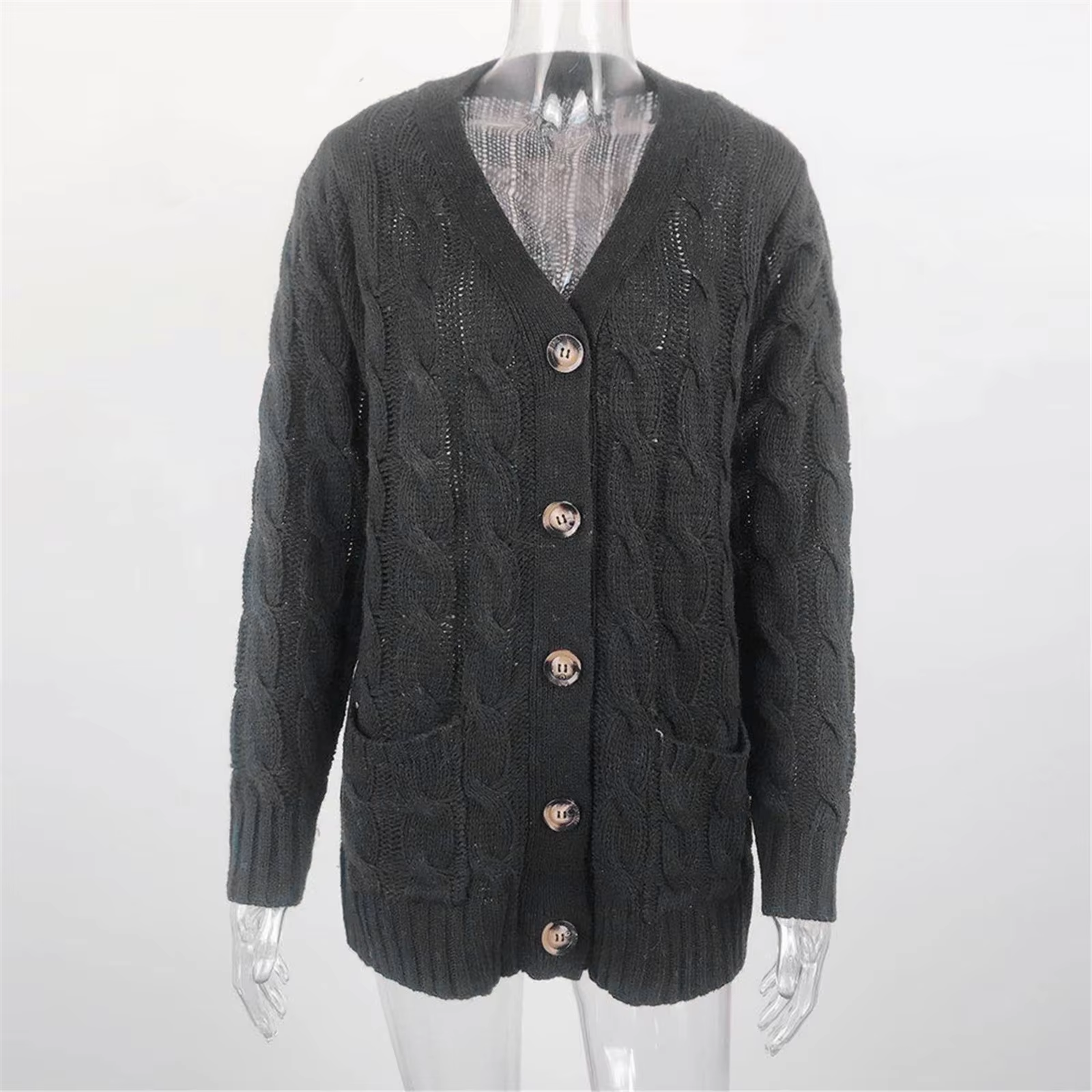 GR | Stylische Lange Strickjacke Für Damen Mit Knopfleiste