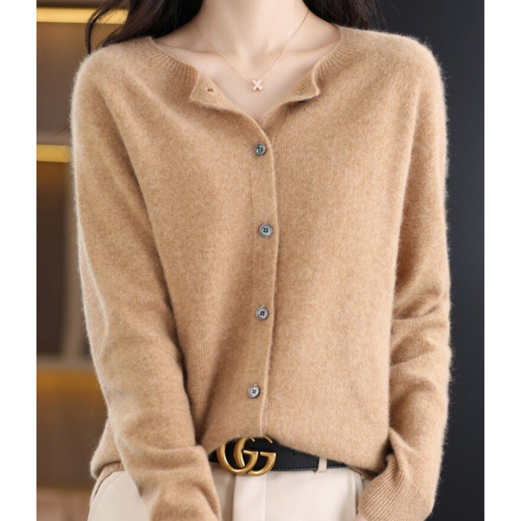 GR | Damen-Strickjacke Mit O-Ausschnitt Aus 100 % Reiner Merinowolle, Kaschmirpullover