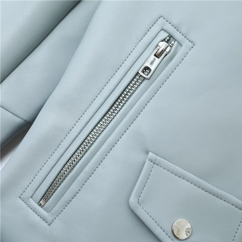 GR | Women's biker leather jacket with zippers and belt