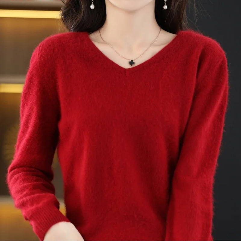 GR | Cashmere Pullover Damen V-ausschnitt Leichter und Weicher Strickpullover