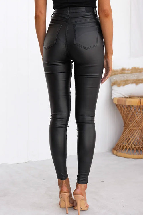 GR | High Waist Faux Leather Stretch Slim Fit Trousers