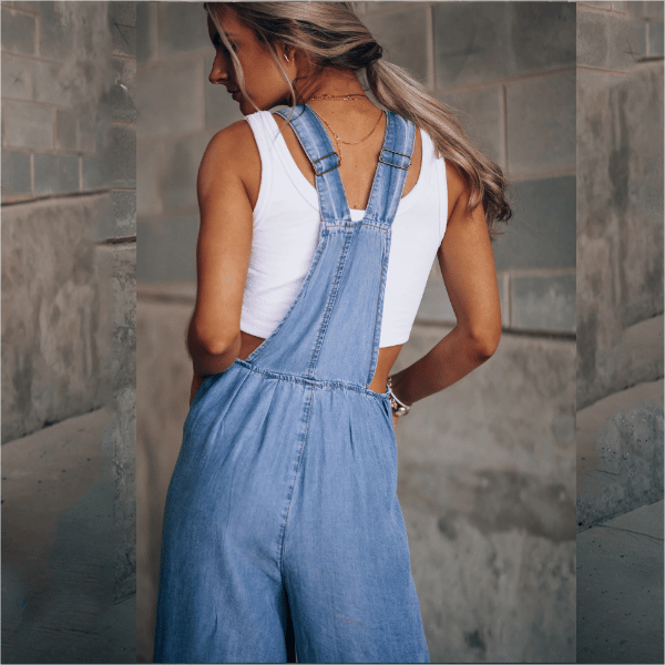 GR | Women's wide-leg denim overalls