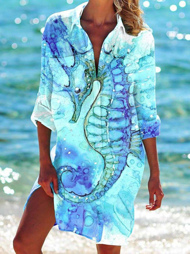 GR | Bikini Jacket Shirt Swimsuit Cardigan Women's Clothing Print Holiday Beach Shirt