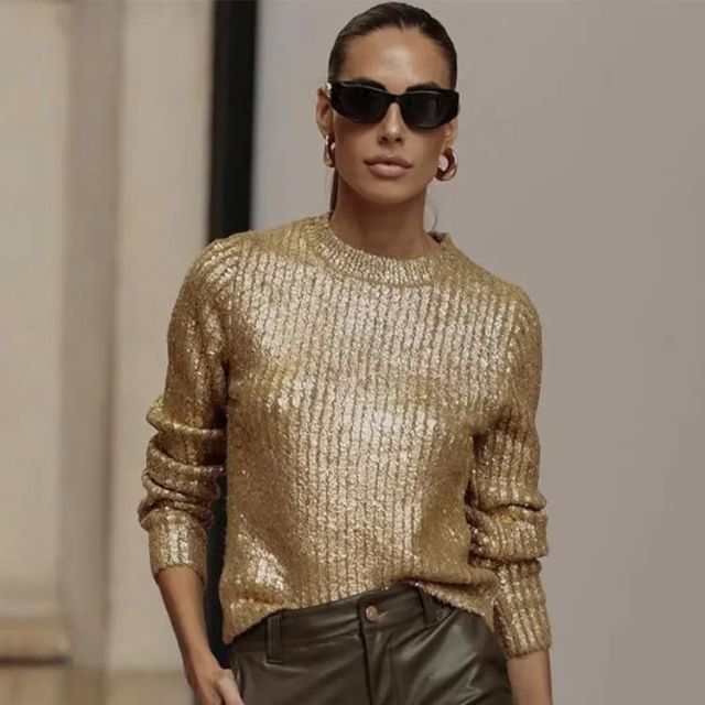GR | Metallic knit sweater with textured finish