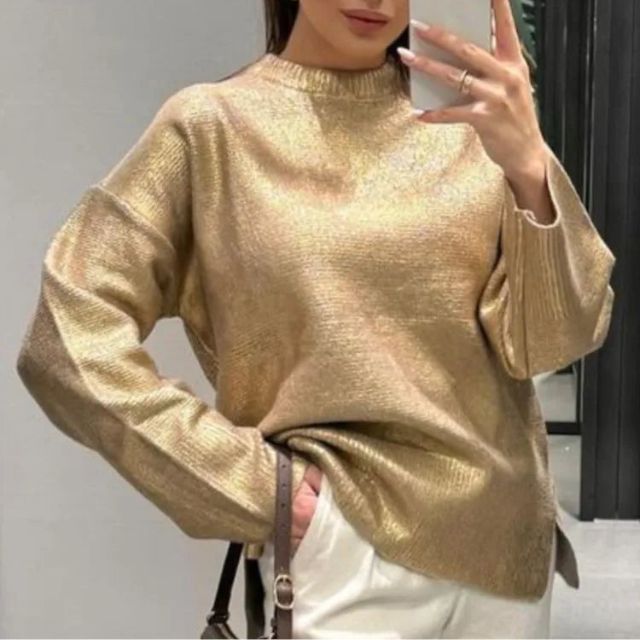 GR | Metallic knit sweater with textured finish