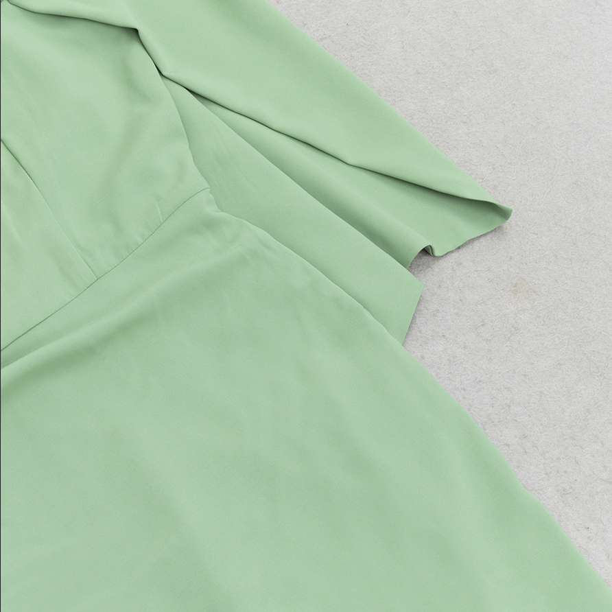 Asymmetrical, figure-hugging midi dress with draping detail | Green