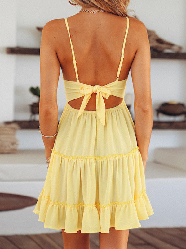 GR | Women's Dress Sling Lace Open Back Ruffle Dress