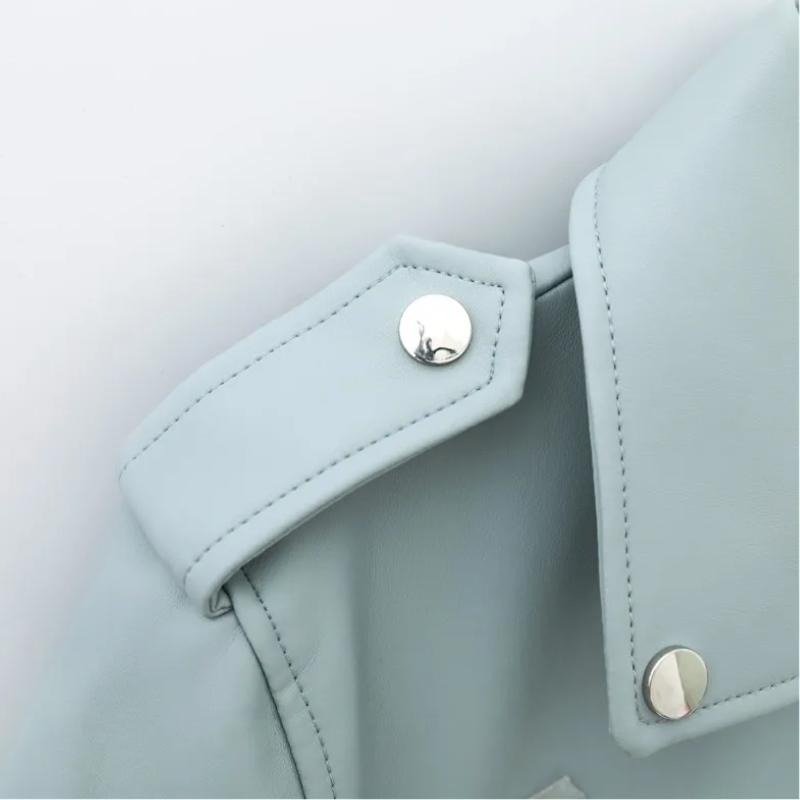 GR | Women's biker leather jacket with zippers and belt