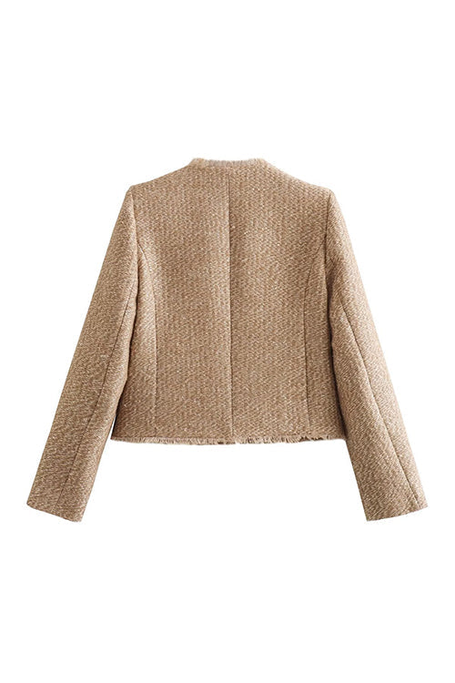 GR | Rosiedress Button Up Frayed Hem Short Tweed Jacket