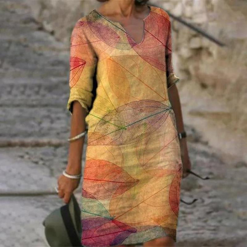 GR | Charming linen dress with floral print