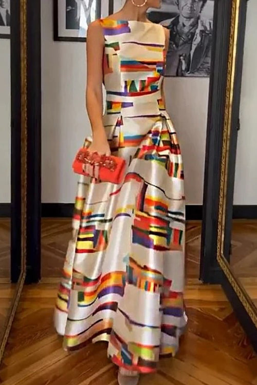 GR | Rosiedress Open Back Sleeveless Printed Maxi Swing Dress