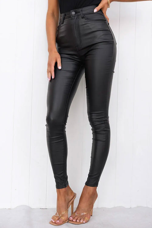 GR | High Waist Faux Leather Stretch Slim Fit Trousers