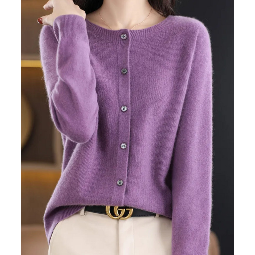 GR | Damen-Strickjacke Mit O-Ausschnitt Aus 100 % Reiner Merinowolle, Kaschmirpullover