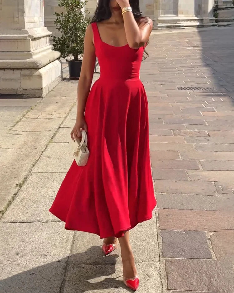 GR | Red fitted midi dress with straps