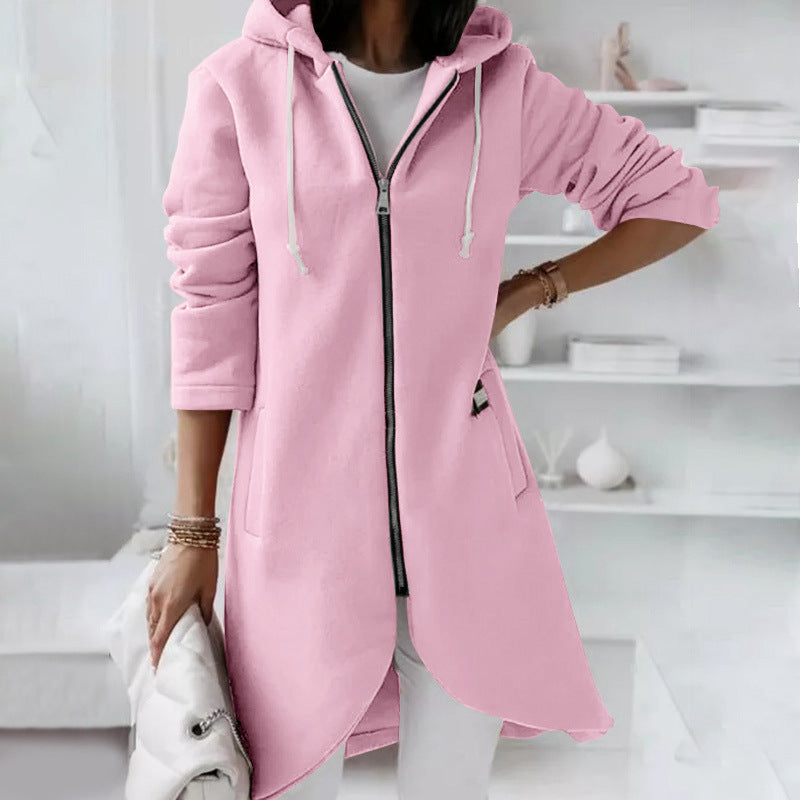 GR | Langer Bequemer Kapuzenpulli Mit Reißverschluss Für Damen