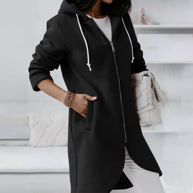 GR | Langer Bequemer Kapuzenpulli Mit Reißverschluss Für Damen