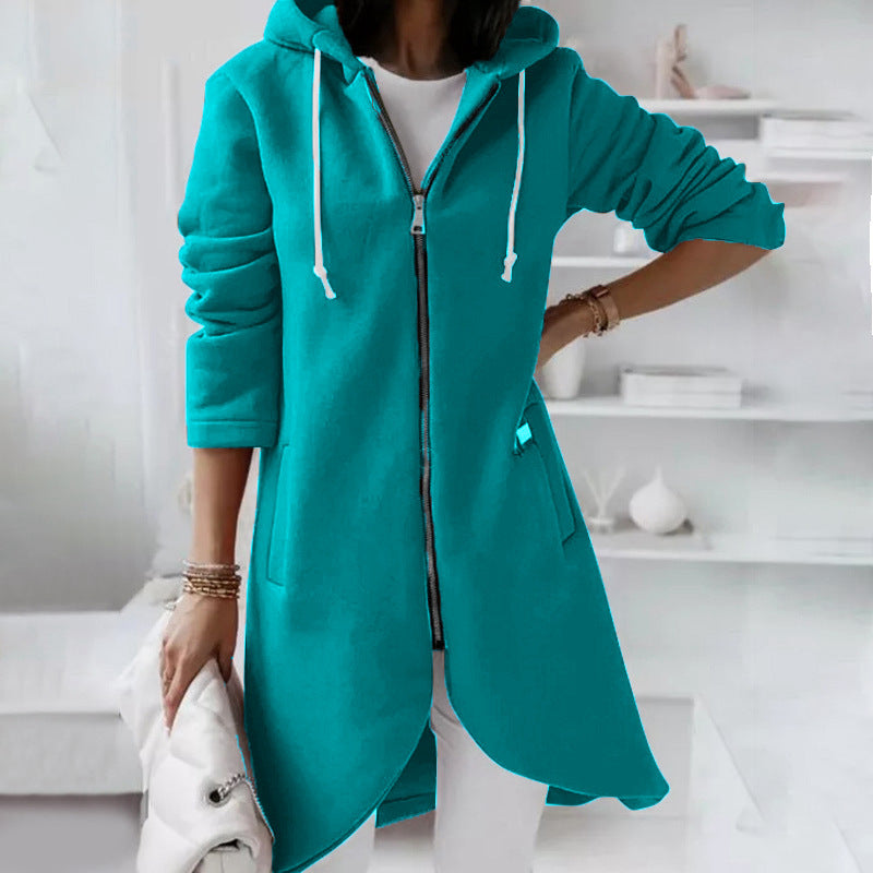 GR | Langer Bequemer Kapuzenpulli Mit Reißverschluss Für Damen