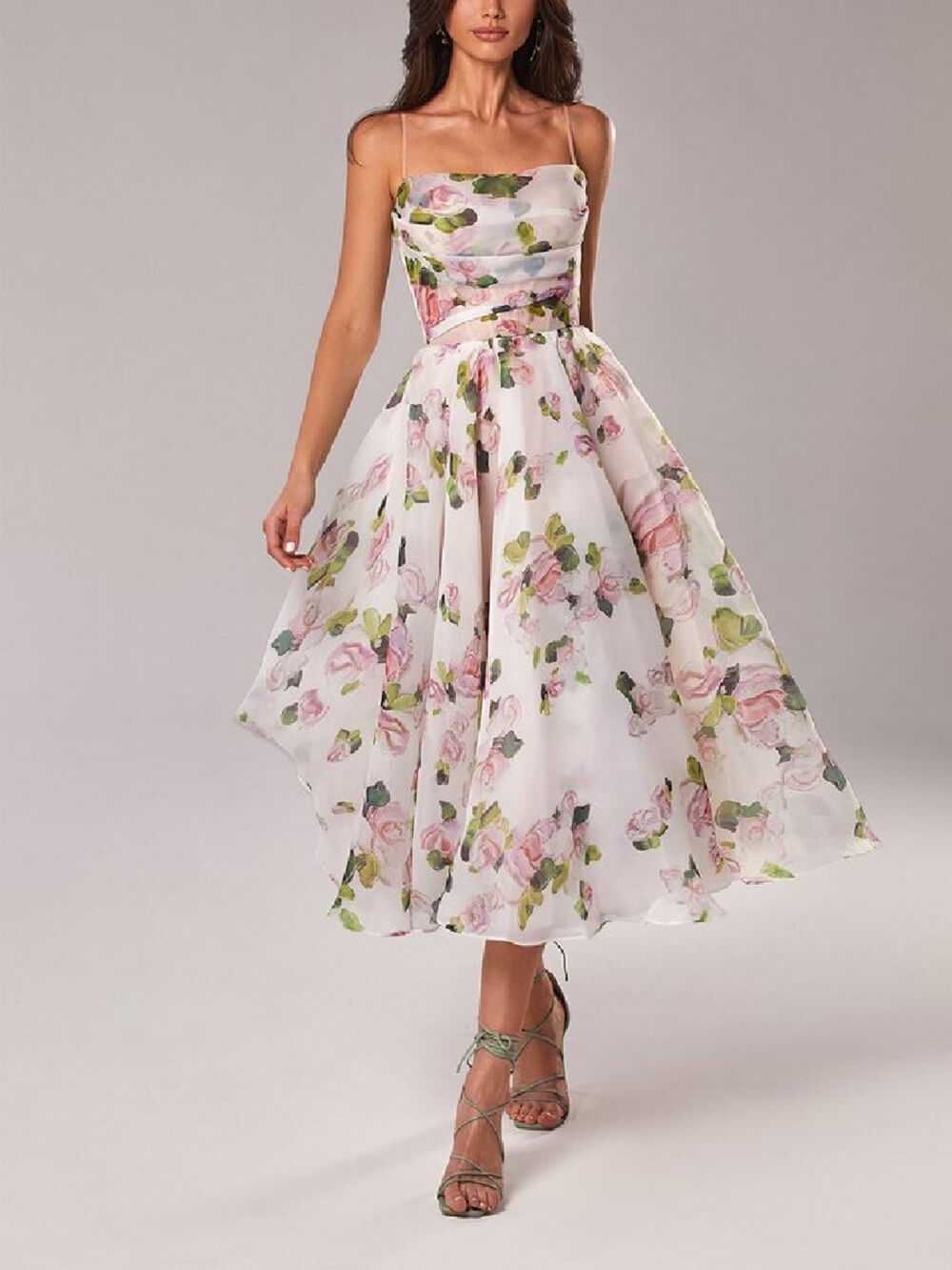 GR | Chiffon Swing Midi-Kleid mit Blumenmuster für Damen