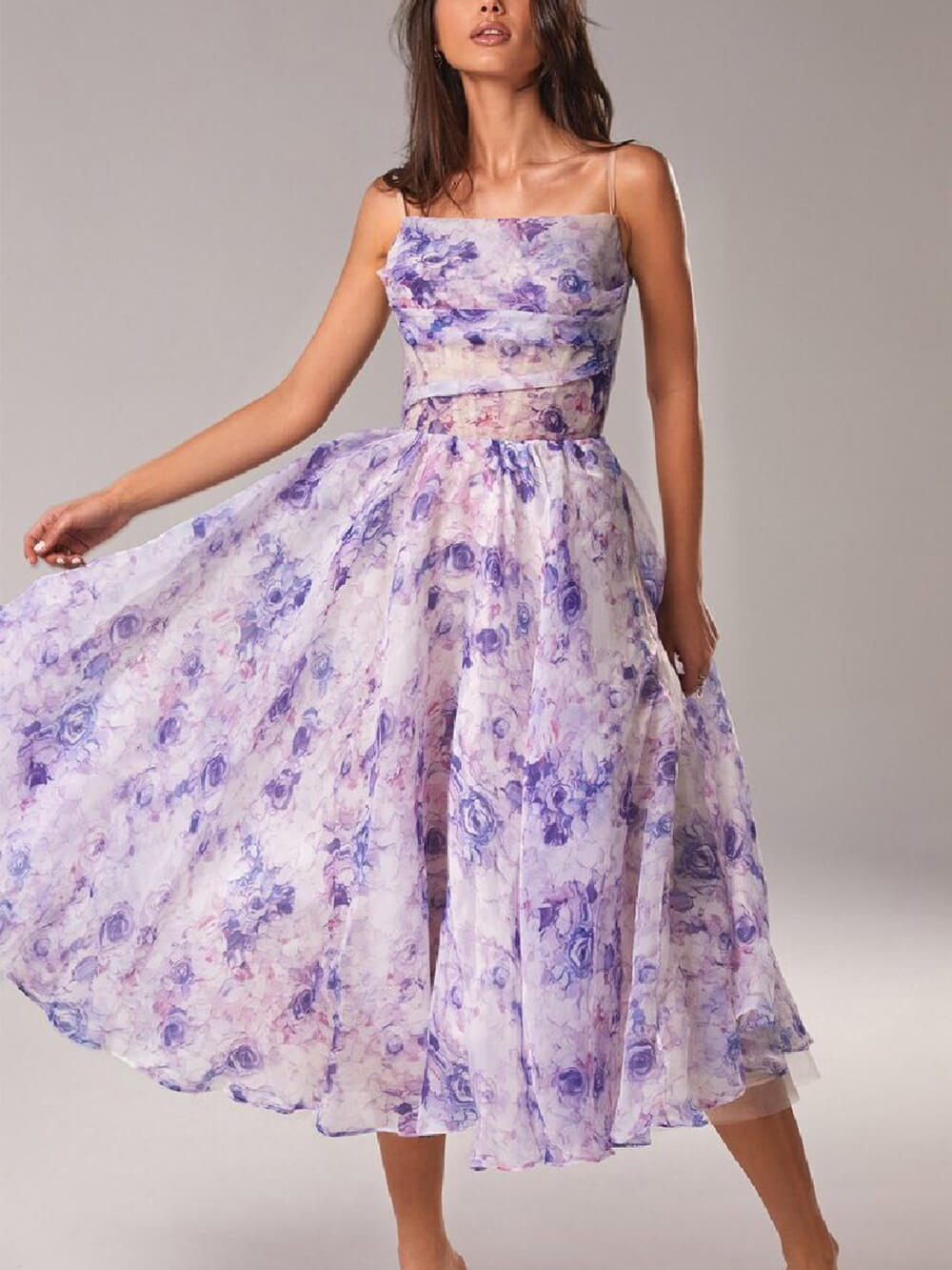 GR | Chiffon Swing Midi-Kleid mit Blumenmuster für Damen