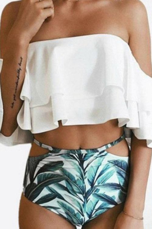 GR | Rosiedress Off Shoulder Ruffle Print Bikini Set