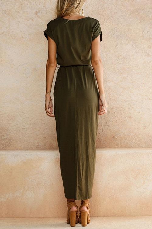 GR | Rosiedress Kurzarm Tie Waist Schlitz Midi Kleid
