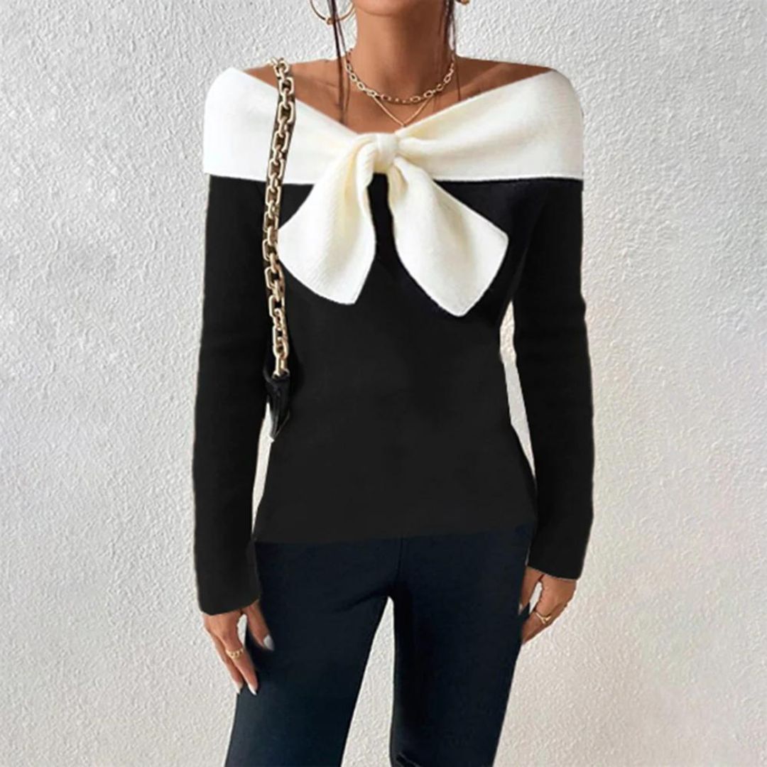 GR | Farbe Block Off the Shoulder Pullover