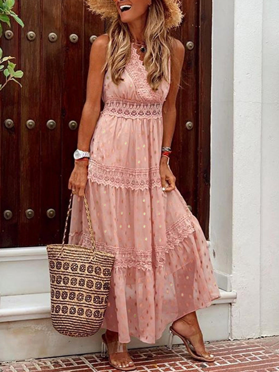 GR | V-neck chiffon backless boho long maxi dresses