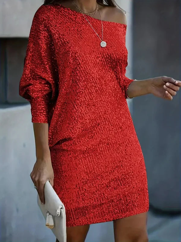 GR | Damen Mini Kleid Partykleid Mit Kontrastierenden Pailletten Für Frauen