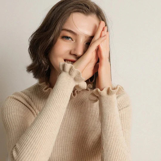 Knit sweater with high collar
