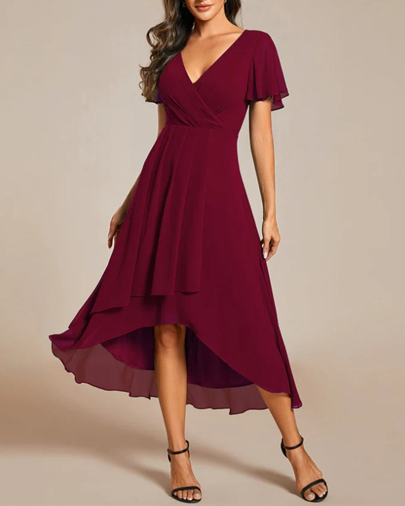 GR | Kleid mit V-Ausschnitt und Rüschenärmeln