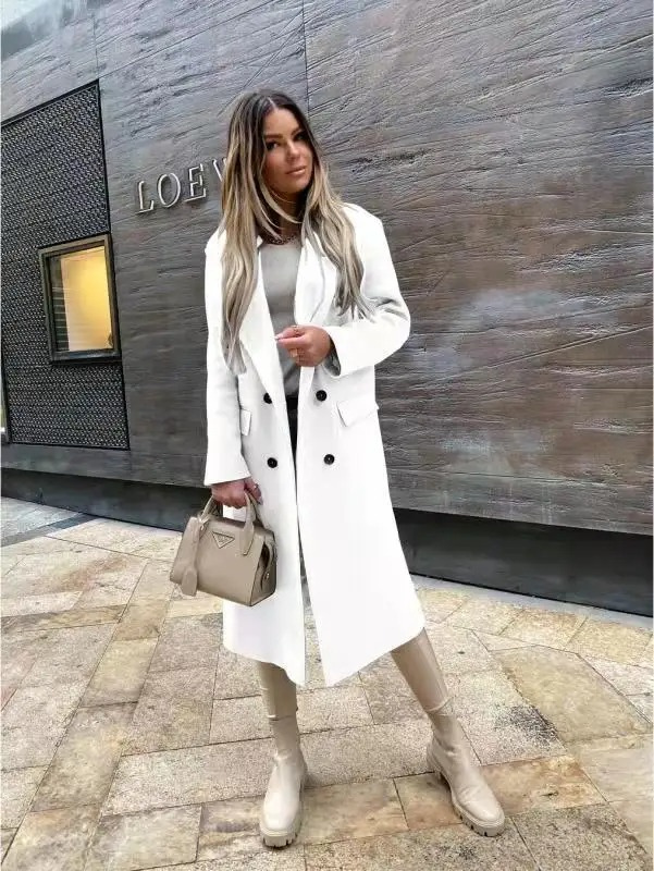 GR | Women's Double-Button Coat, Classic Elegant Long Coat