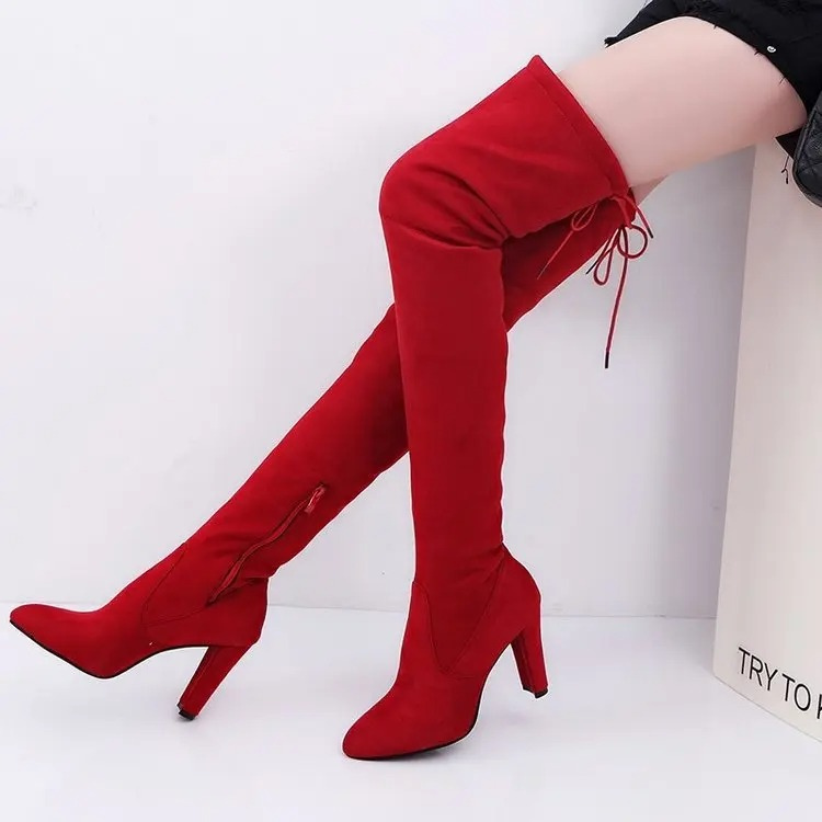 GR | Over-the-knee boots with high heels and side zippers, trendy women's boots