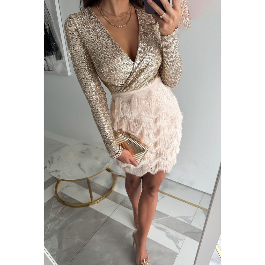 GR | Stilvolle Winter Chic Glitter Mini Kleid für Frauen