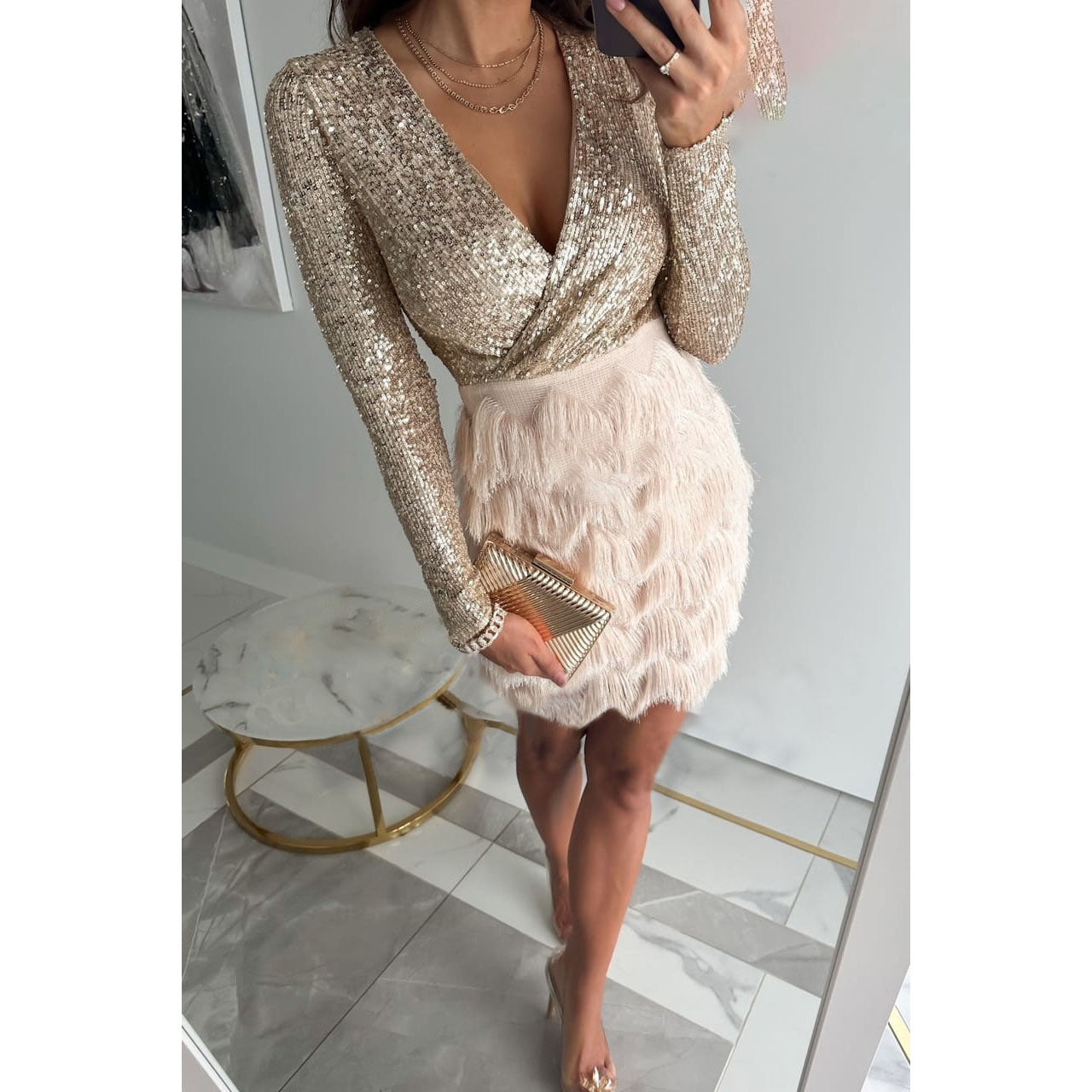 GR | Stilvolle Winter Chic Glitter Mini Kleid für Frauen