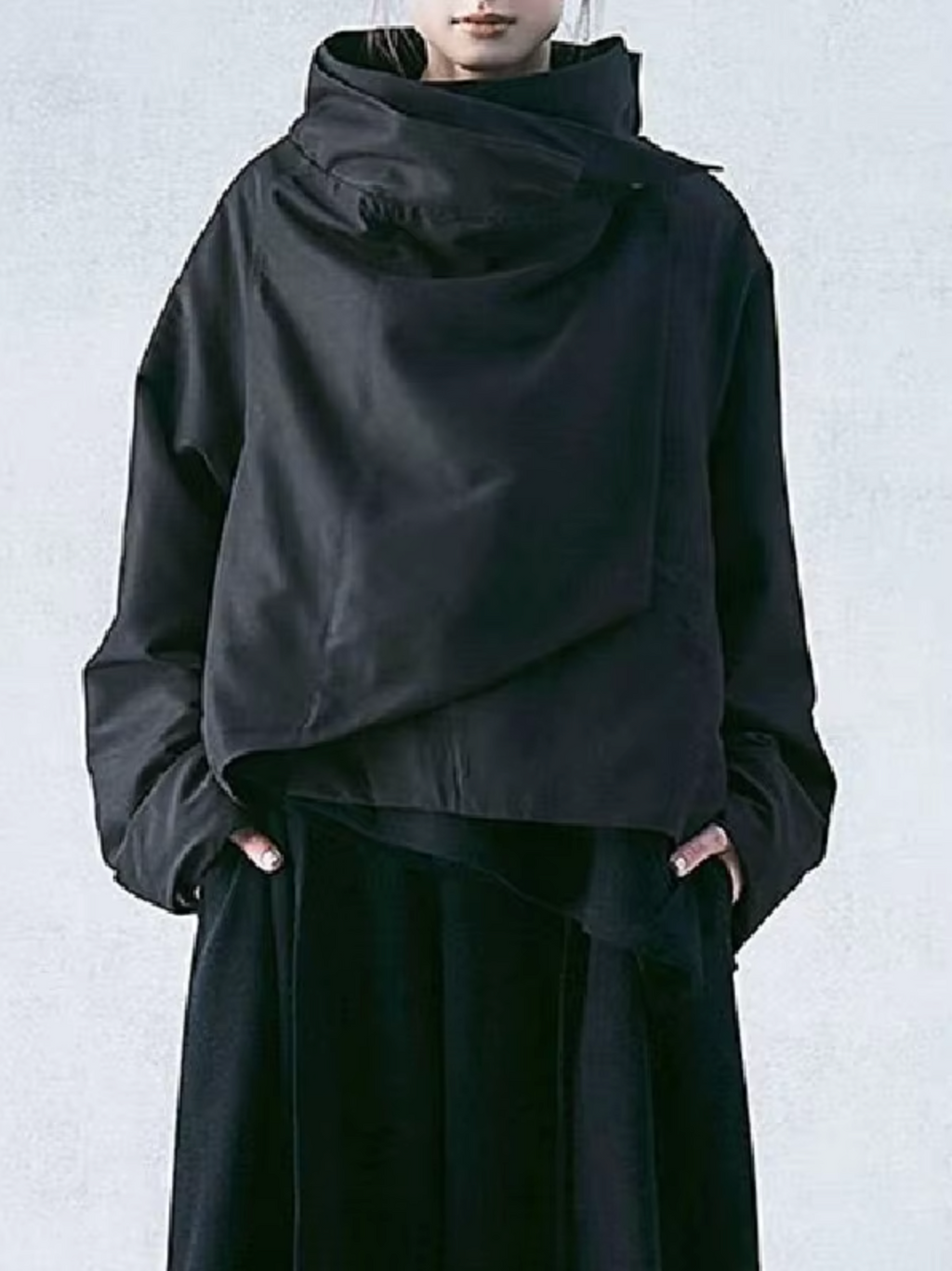 GR | Cotton long-sleeved top with stand-up collar