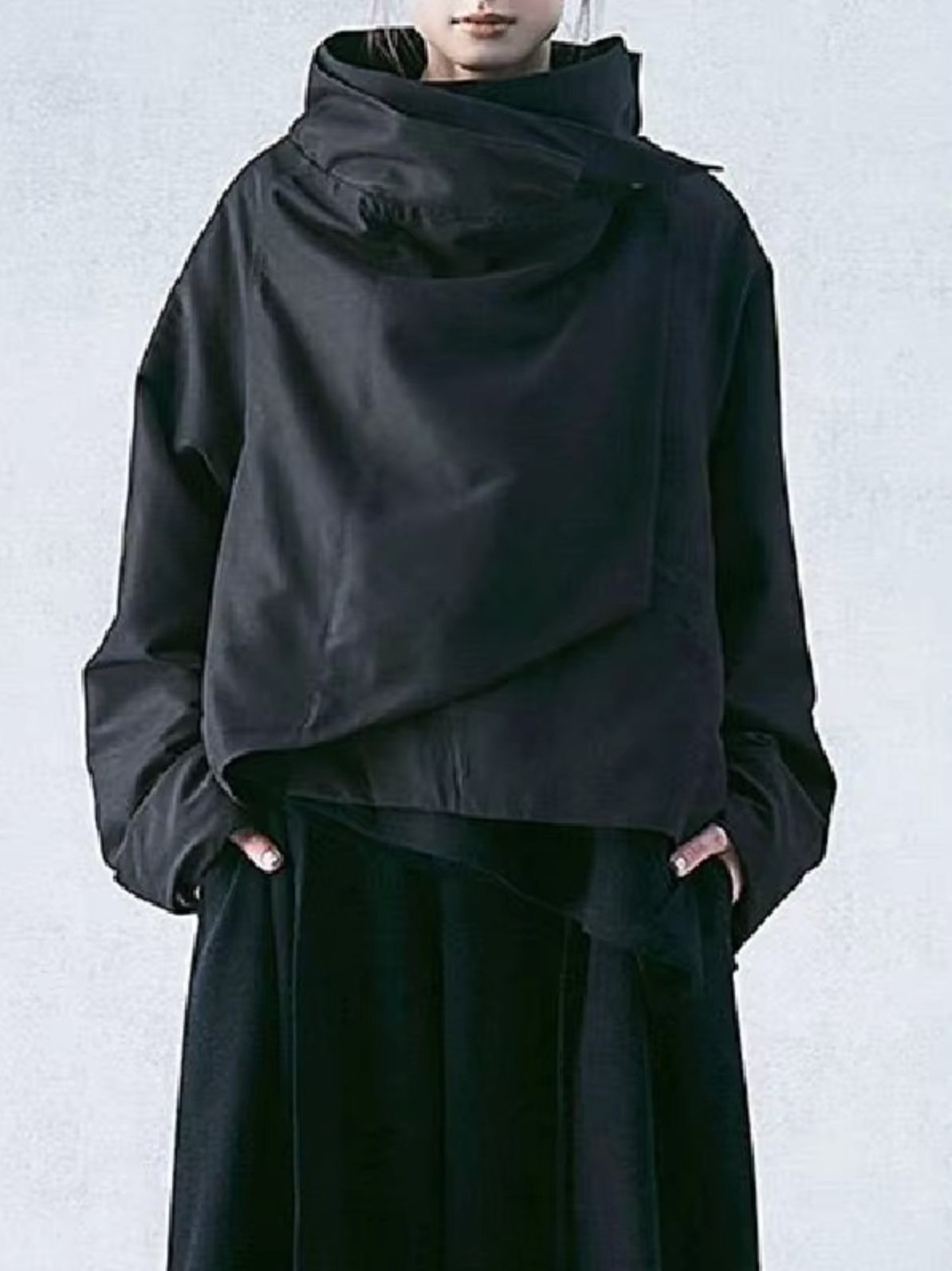GR | Cotton long-sleeved top with stand-up collar