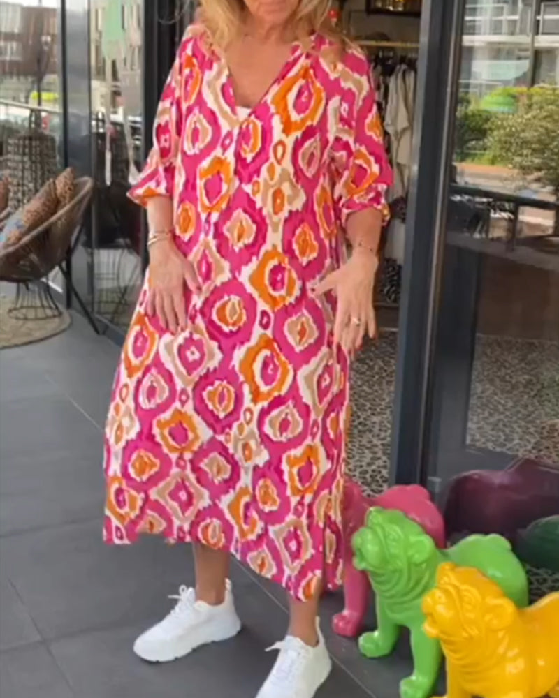 GR | Dress with printed motif and half sleeves