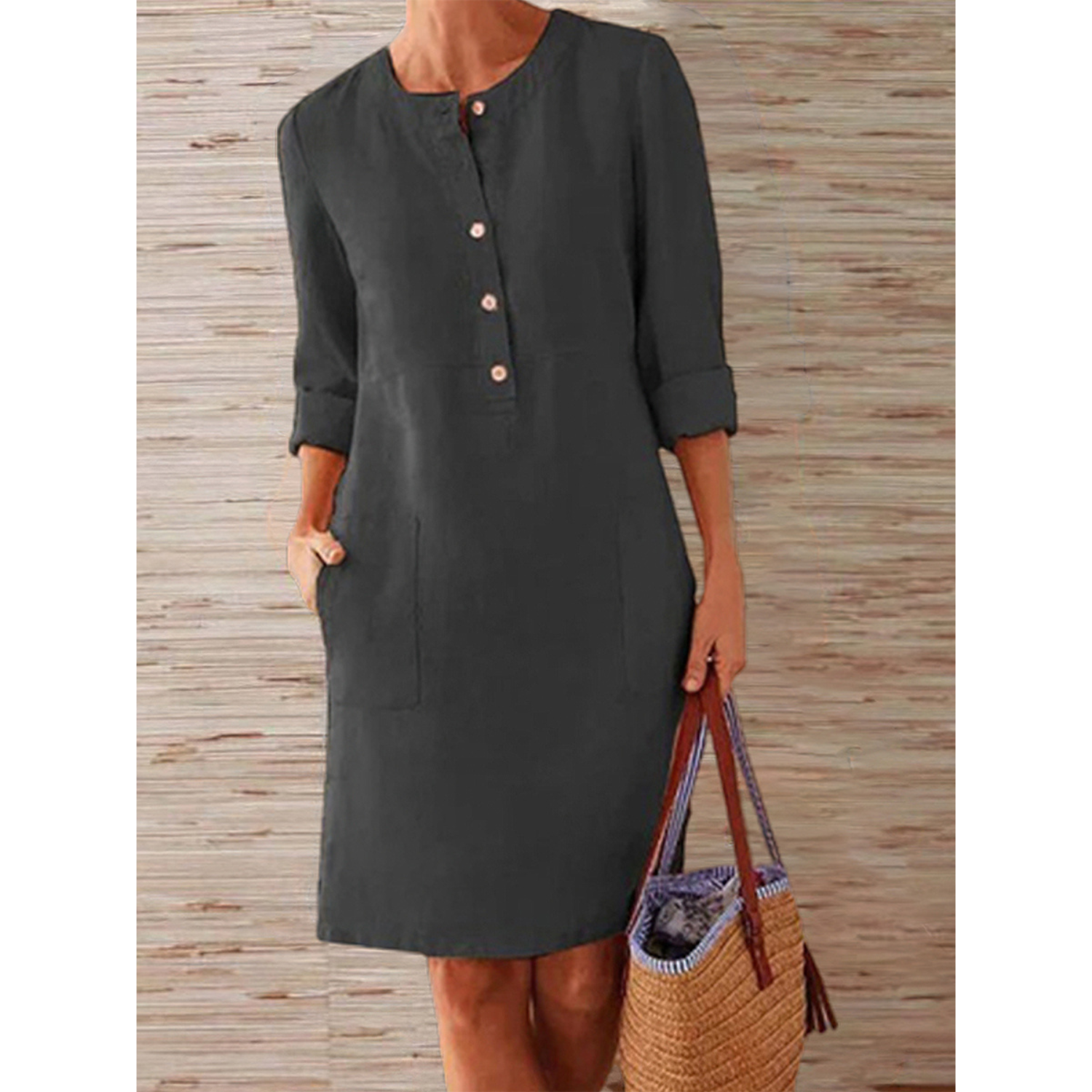 GR | new solid color dress made of cotton and linen